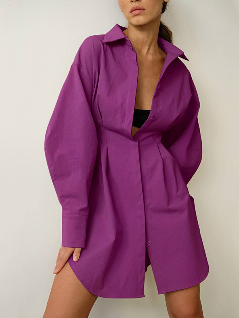 Casual Elegant Solid Patchwork Turndown Collar Shirt Dresses