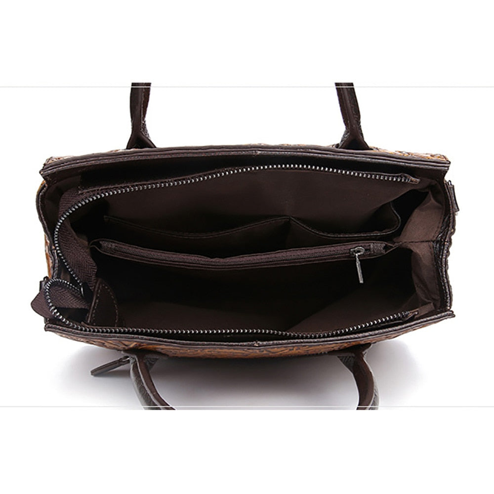 Vintage Genuine Leather Floral Handbag