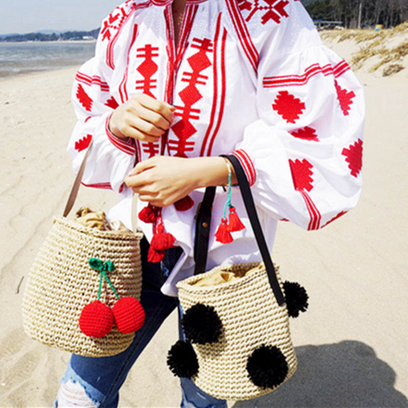 Cute Summer Boho Cylinder Shaped Straw Handbag