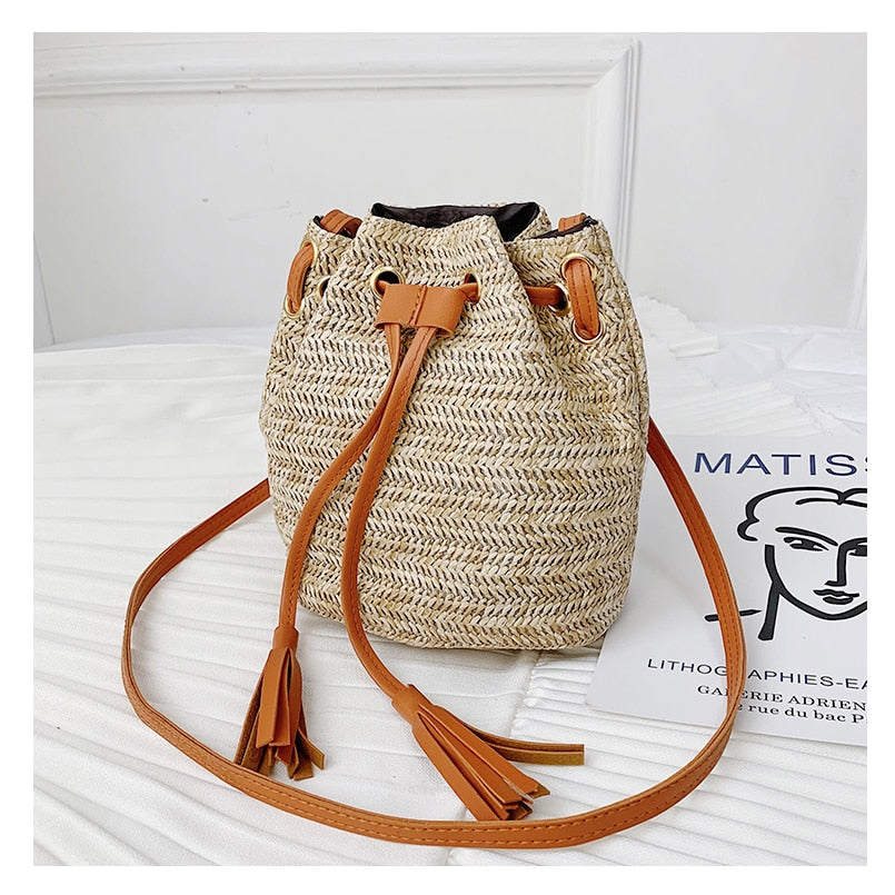 Boho Straw Bucket Bag