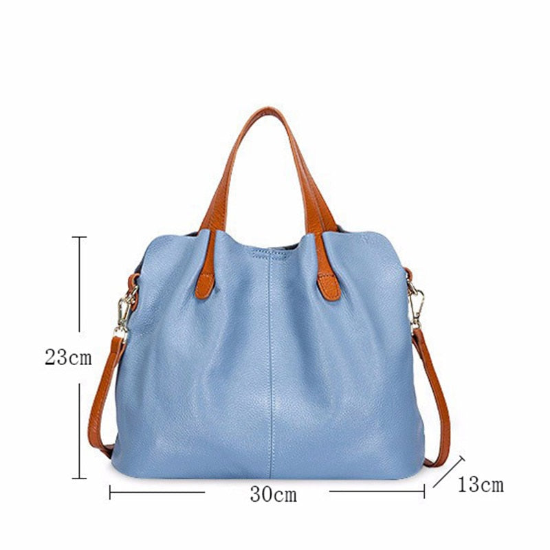 Solid Color Leather Tote Bag