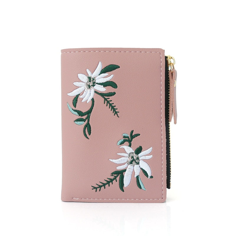 Flower Embroidery Short Wallet