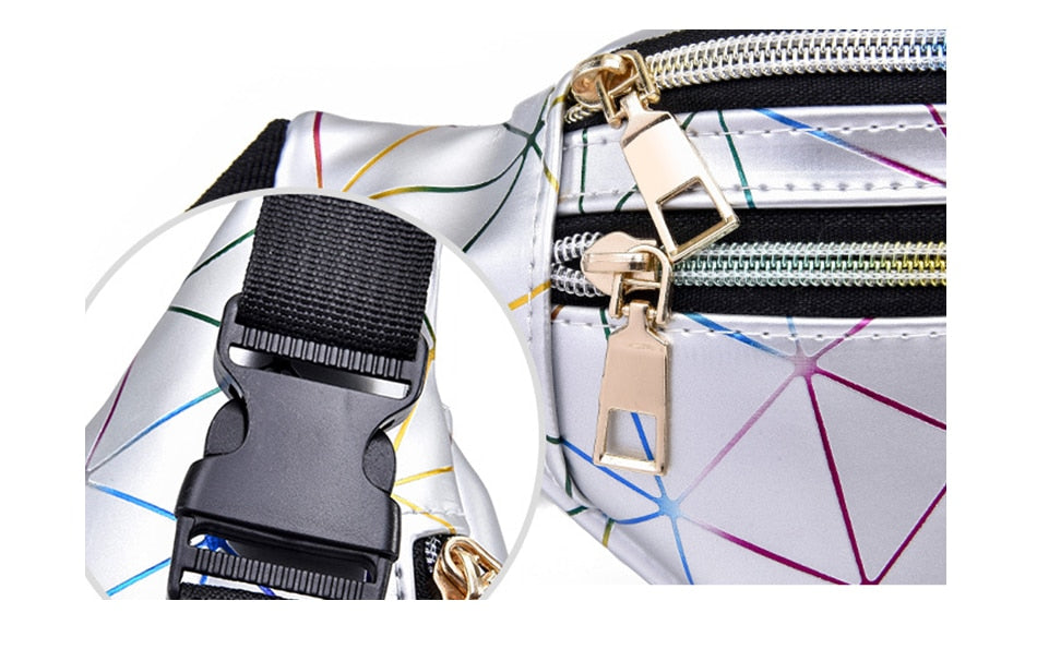 Holographic Geometric Patterned Waist Bag