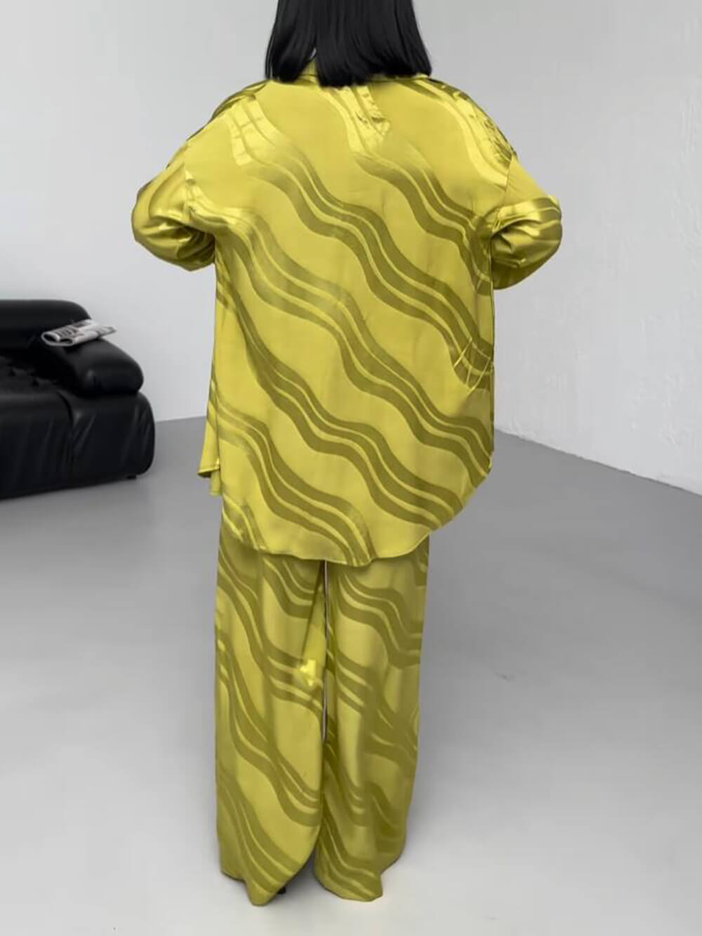 Unique Wave Print Loose Oversized Pant Set