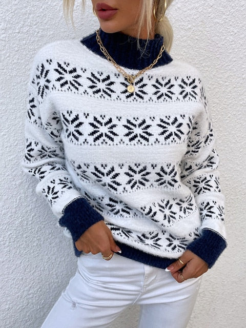 Snowflake Turtleneck Loose Sweater