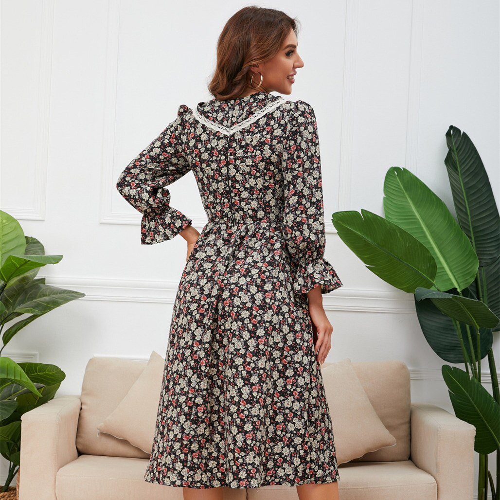 Retro French Floral Lace Dress