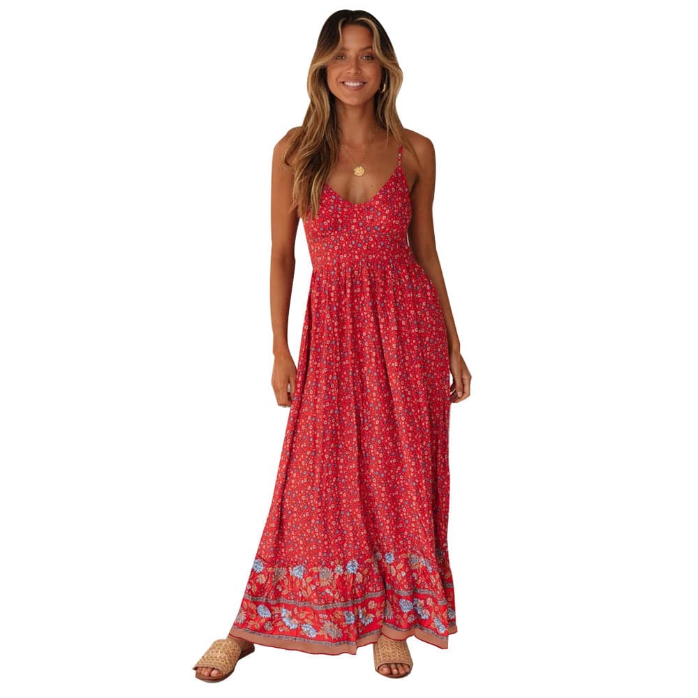 Summer V Neck Floral Print Bohemia Long Dress