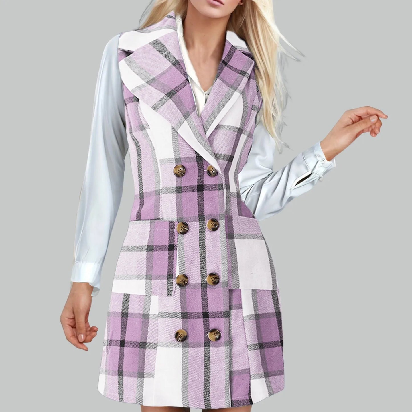 Vintage Casual Fashion Long Sleeves Mini Plaid Ladies Women's Spring Autumn Dress