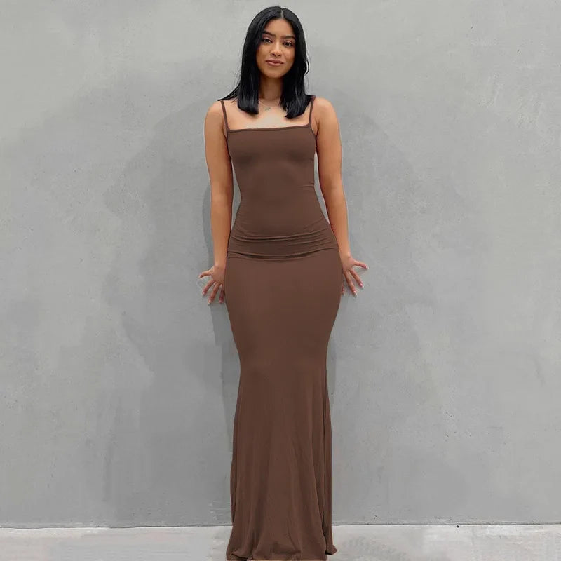 Y2k Sleeveless Solid Skinny Bodycon Trumpet Maxi Dress