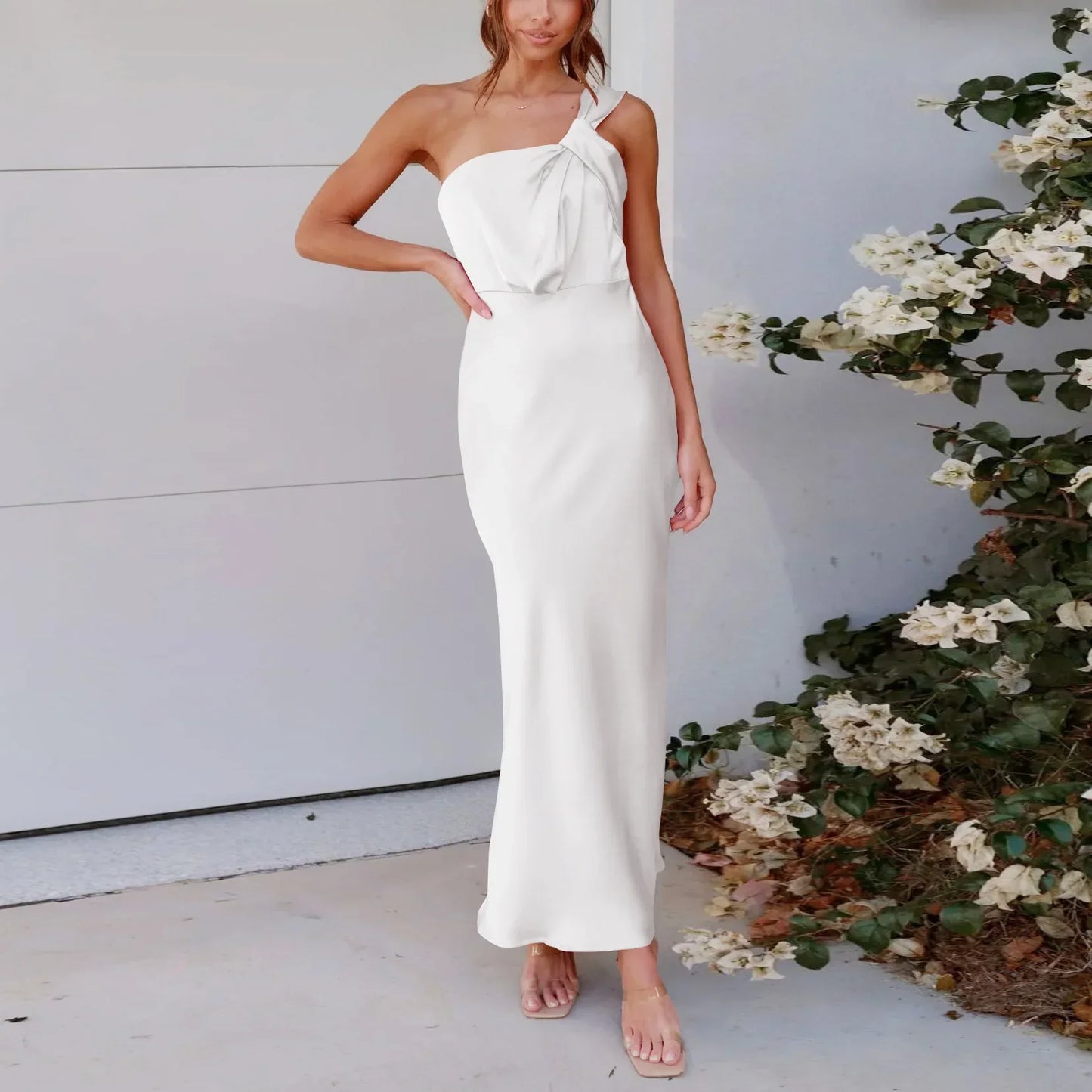 Satin One Shoulder Midi Dress