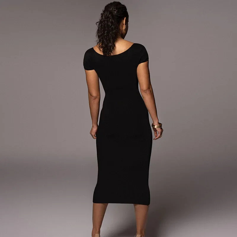 Boat Neck Slim Midi Dress