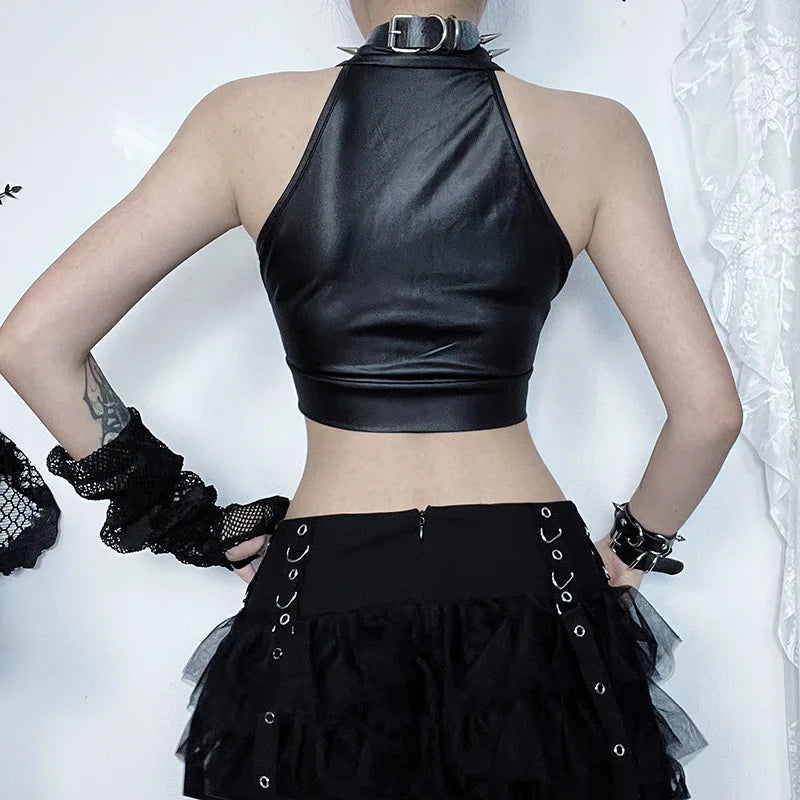 Hollowed Out Gothic Lace Up Bandage Y2k Crop Top