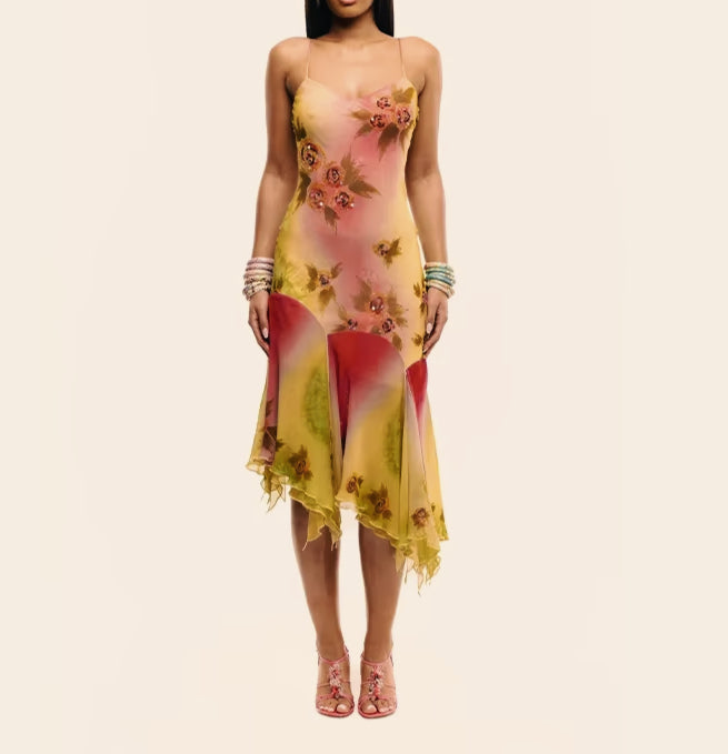 Ruffled Lotus Leaf Edge Midi Dress