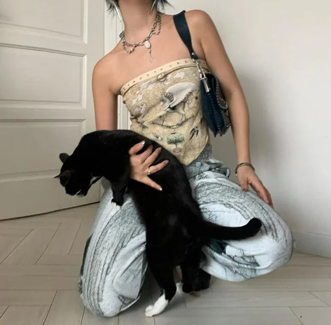 Apricot Temperament Print Strapless