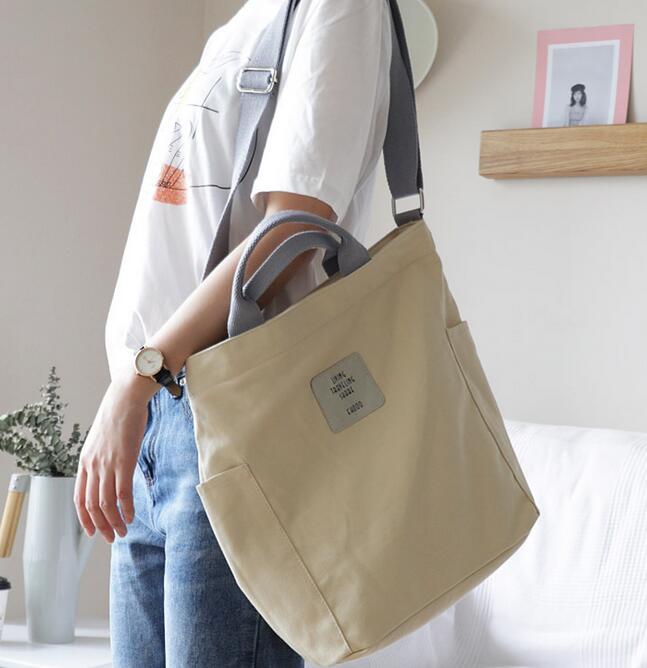 Canvas Shoulder Bag with Zipper