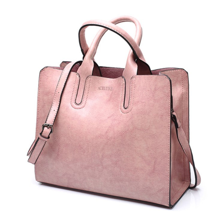 Oil Leather Tote Shoulder Bag