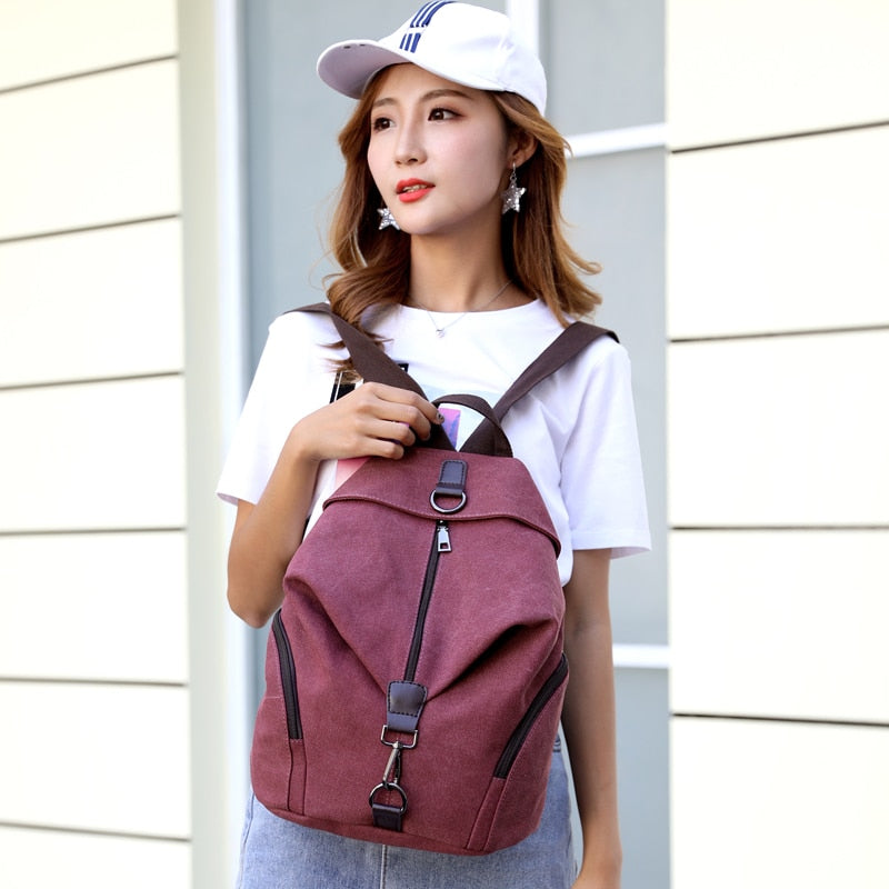 Solid Color Canvas Backpack