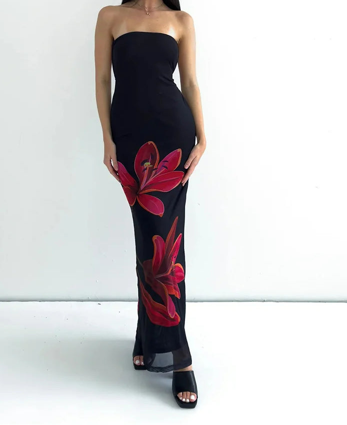 Tube Bodycon Lace-up Floral Dress