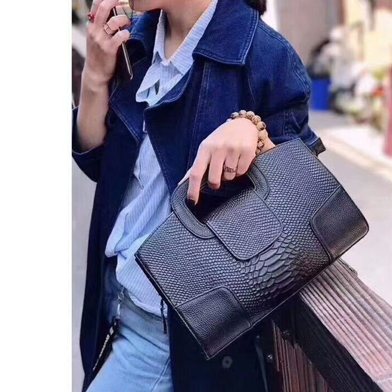 Snake Patterned Cowhide Leather Clutch Bag for Women