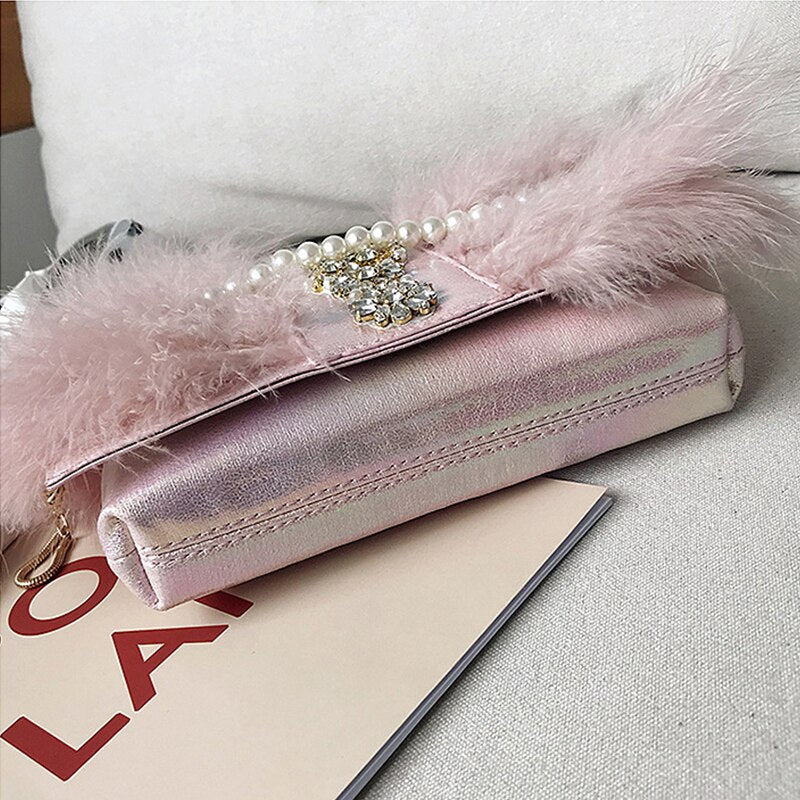 Fur and Pearls Mini Evening Bag