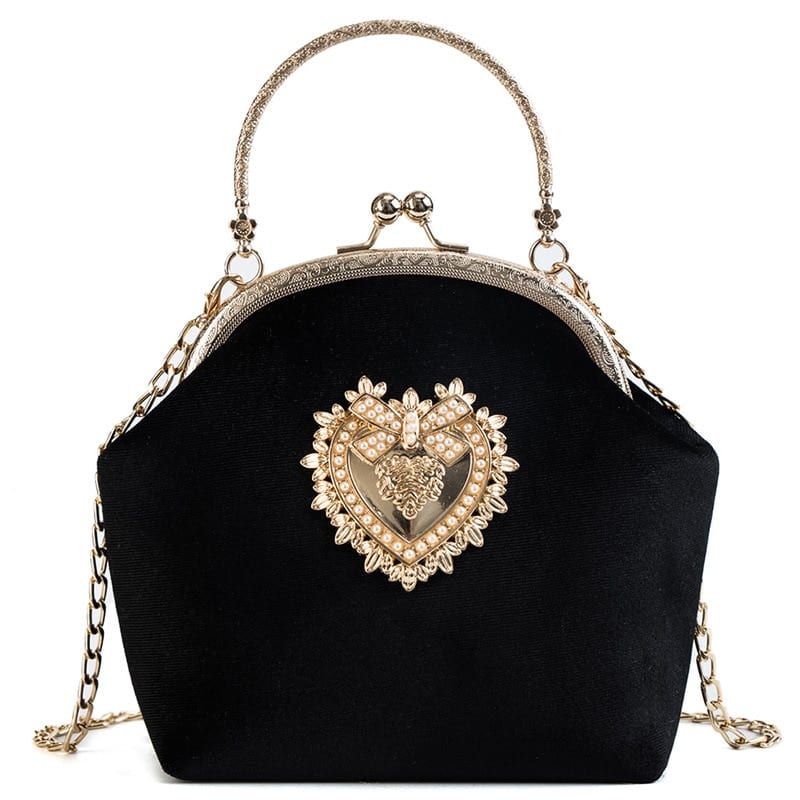 Golden Heart Velvet Handbag