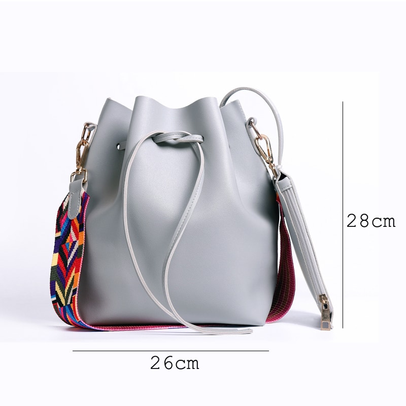 PU Leather Bucket Bag With Colorful Strap