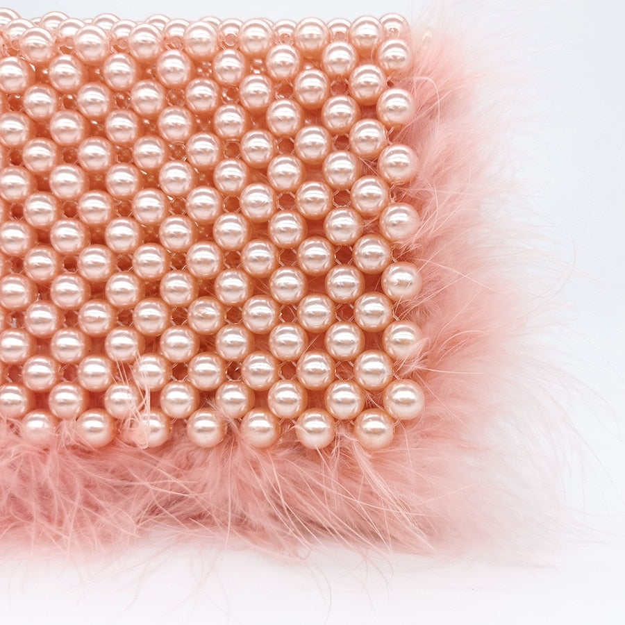 Elegant Faux Fur Pearl Evening Clutch Bag