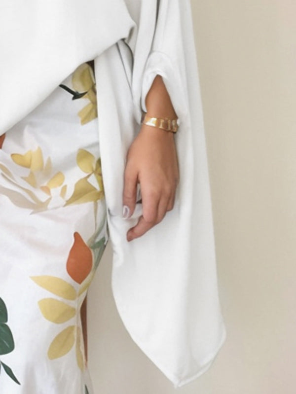 Batwing Sleeves Loose Floral See-Through Split-Joint Three-Dimensional Flower Round-Neck Blouses&Shirts Tops