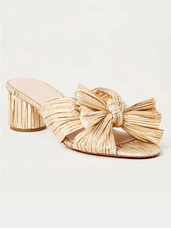 Hollow Peep Toe Pleated Shiny Slippers Pumps Sandals