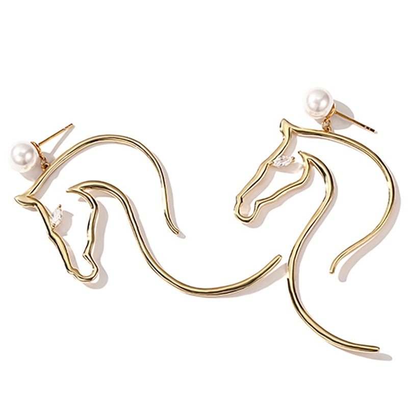 Abstract Horse-Figure and Pearl Earrings