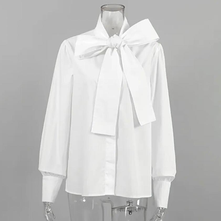 Aliz Elegant Cotton Bow White Shirts