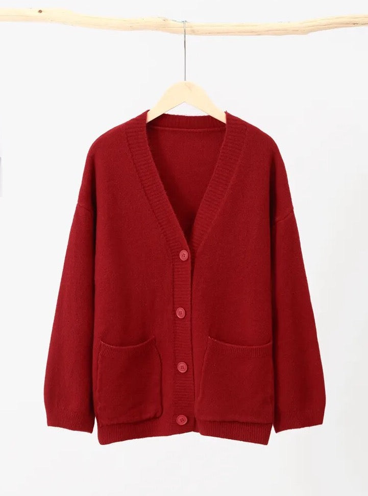 Basic Solid Color Boxy Knit Cardigan - 6 Colors