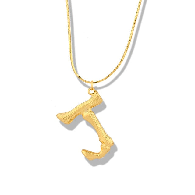 Big Metal Bamboo Pattern Alphabet Necklaces