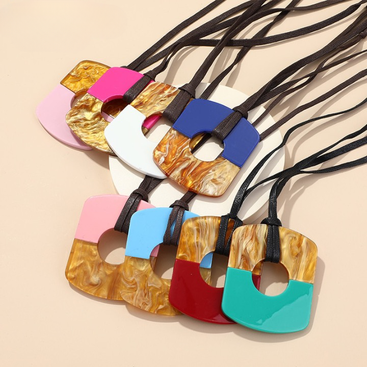 Big Two Tone Resin Pendant Necklace - 14 Colors