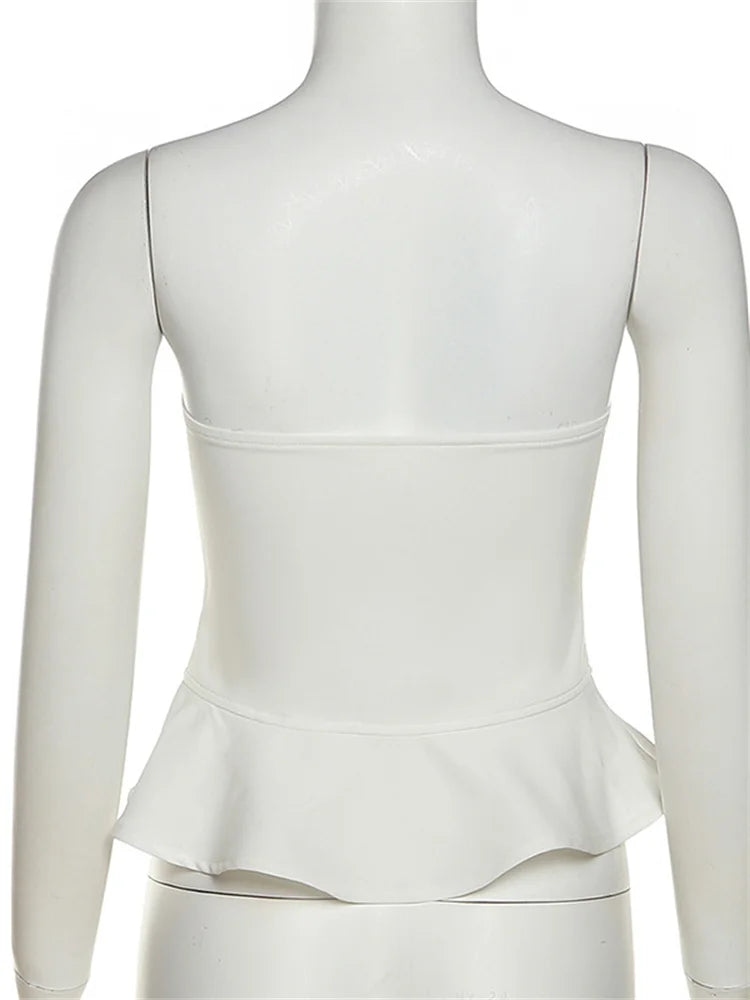 Y2K Strapless Off Shoulder Tube Cropped Summer Clubwear Front Hollow Out Criss-cross Tie-up for Vest Crop Top