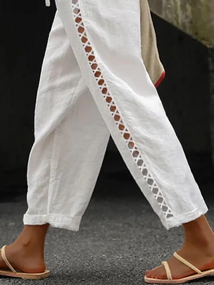 Casual Cotton Linen Cropped Pants