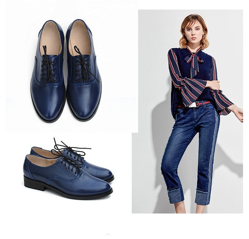 Classic Solid Color Genuine Leather Oxford Brogues - 5 Colors