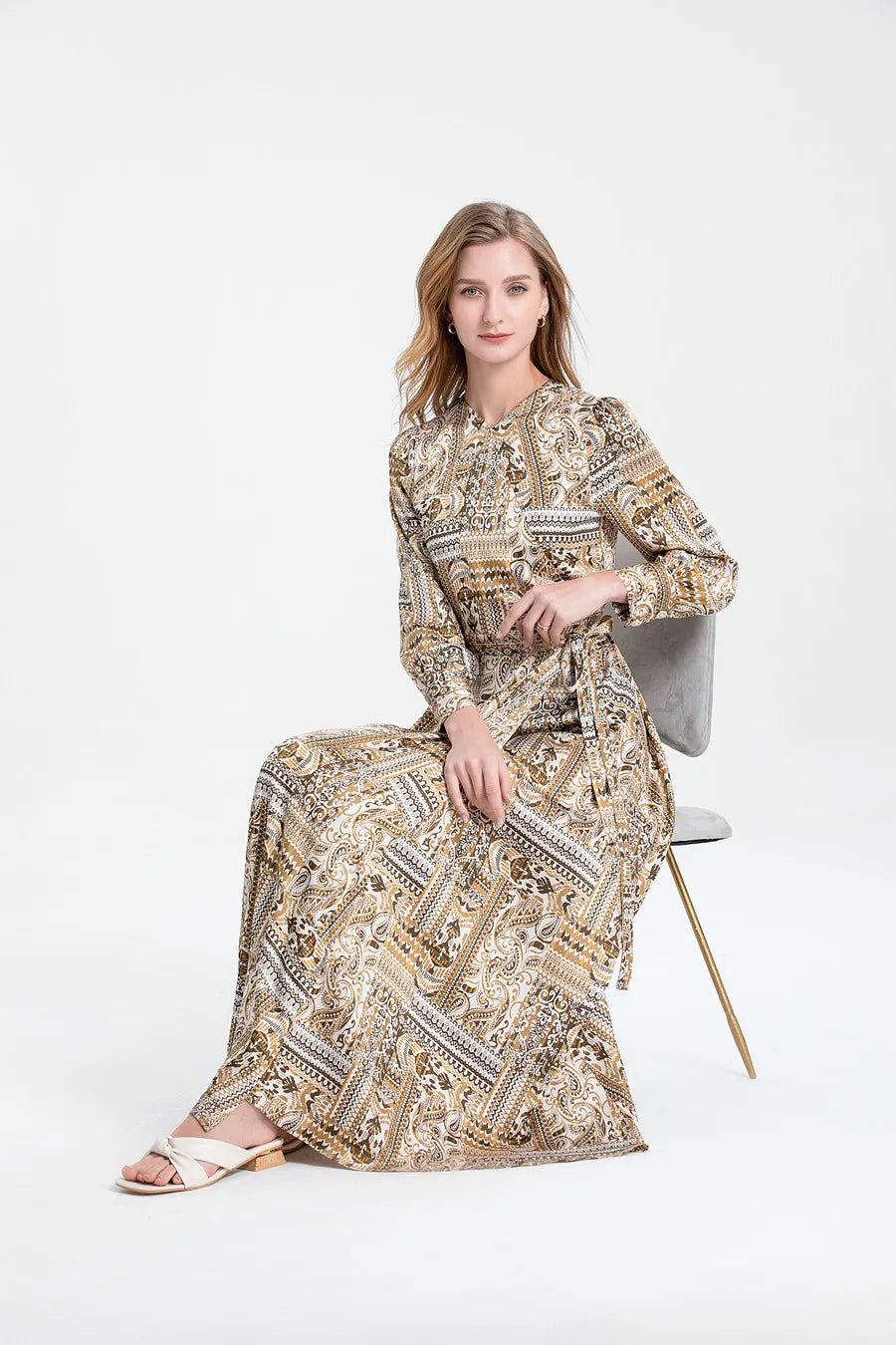 Summer Clearance Sale Printed Acetate Satin Fabric Long Dress Maxi Dress