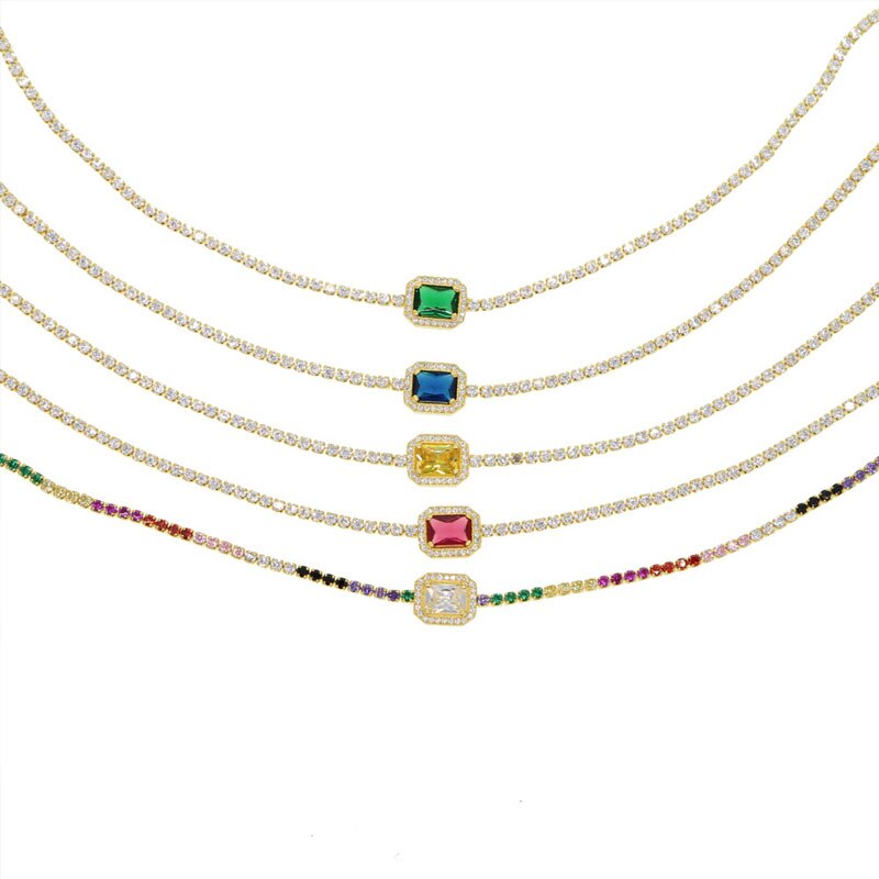 Color Crystal Gemstone Choker Necklace - Gold or Silver