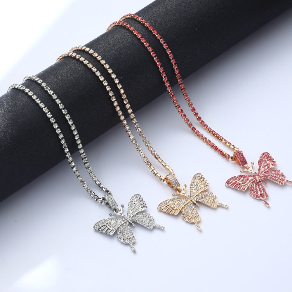 Crystal Butterfly Patent Necklaces - 6 Colors
