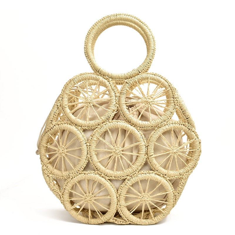 Devon Multi Circles Woven Straw Bag