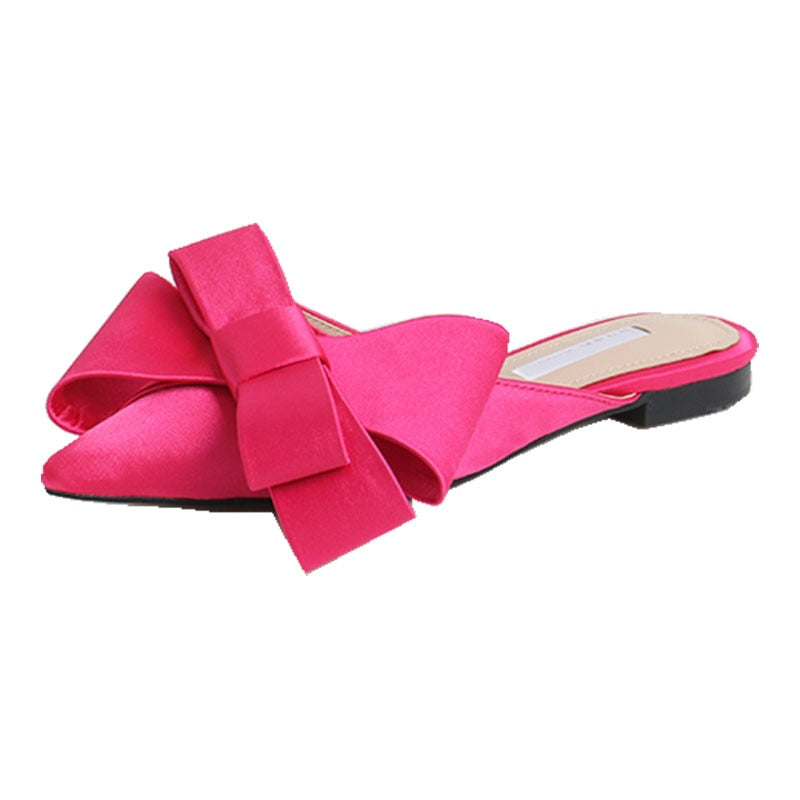 Dianna Silk Satin Pointed Big Bow Tie Slippers - 5 Colors