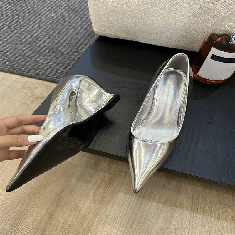 Design Pointed Toe Wedges Highs Silver Red Shoes Wedding Banquet Shoes Low Heel Pumps