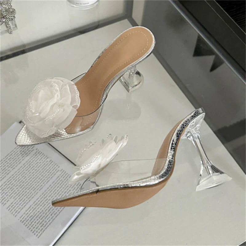Transparent Slippers Designer Wedding Party Pointed Toe High Summer Shoes Low Heel Pumps