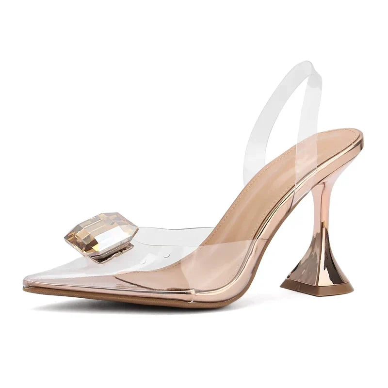 Perspex High Slingbacks Designer Pointed Toe PVC Transparent Shoes Low Heel Pumps