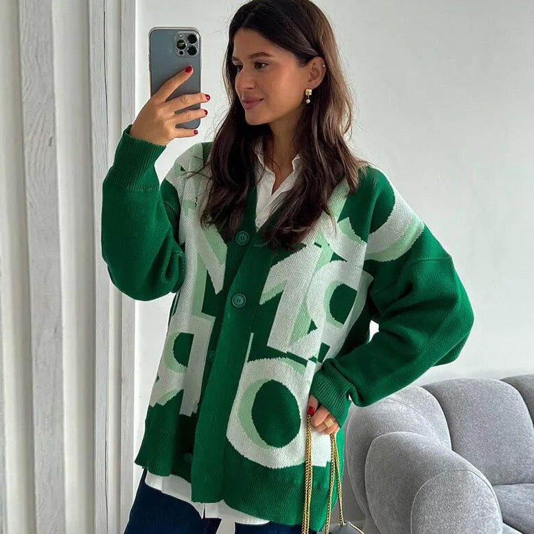Erta Letter Pattern Prints Cardigan
