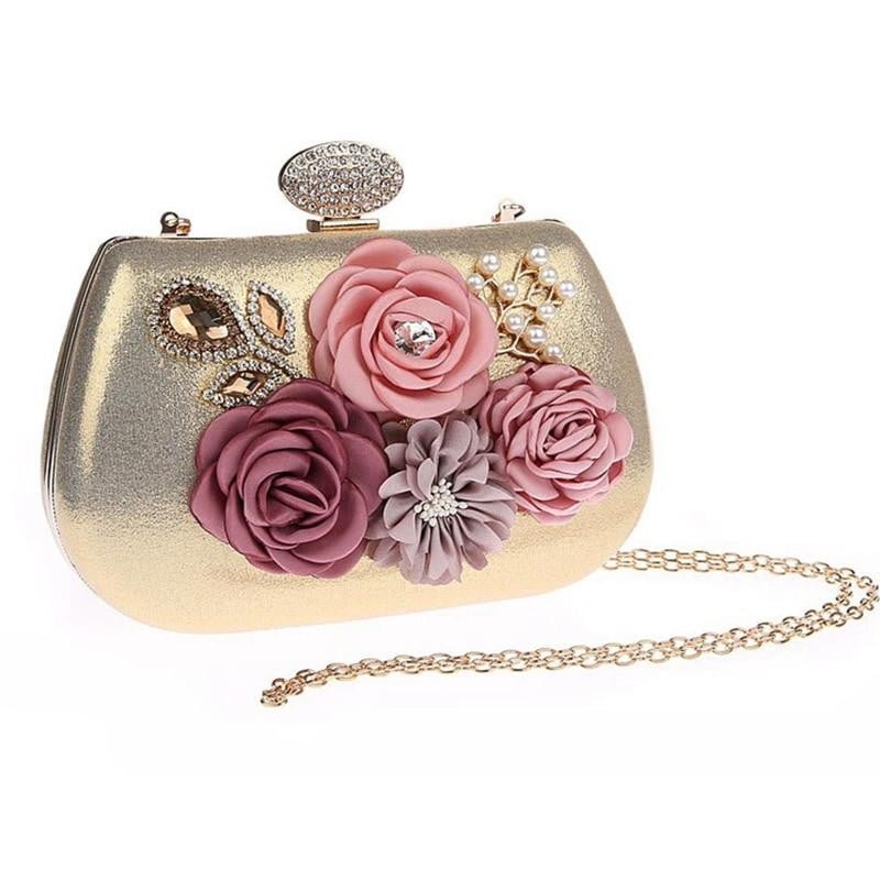 Exquisite Flower Female Clutches Lady Evening Bag For Wedding Banquet Party Purse Female Gold Blue Handbags