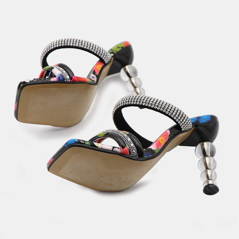 Faiza Double Strap Floral High Heel Sandals - 4 Colors