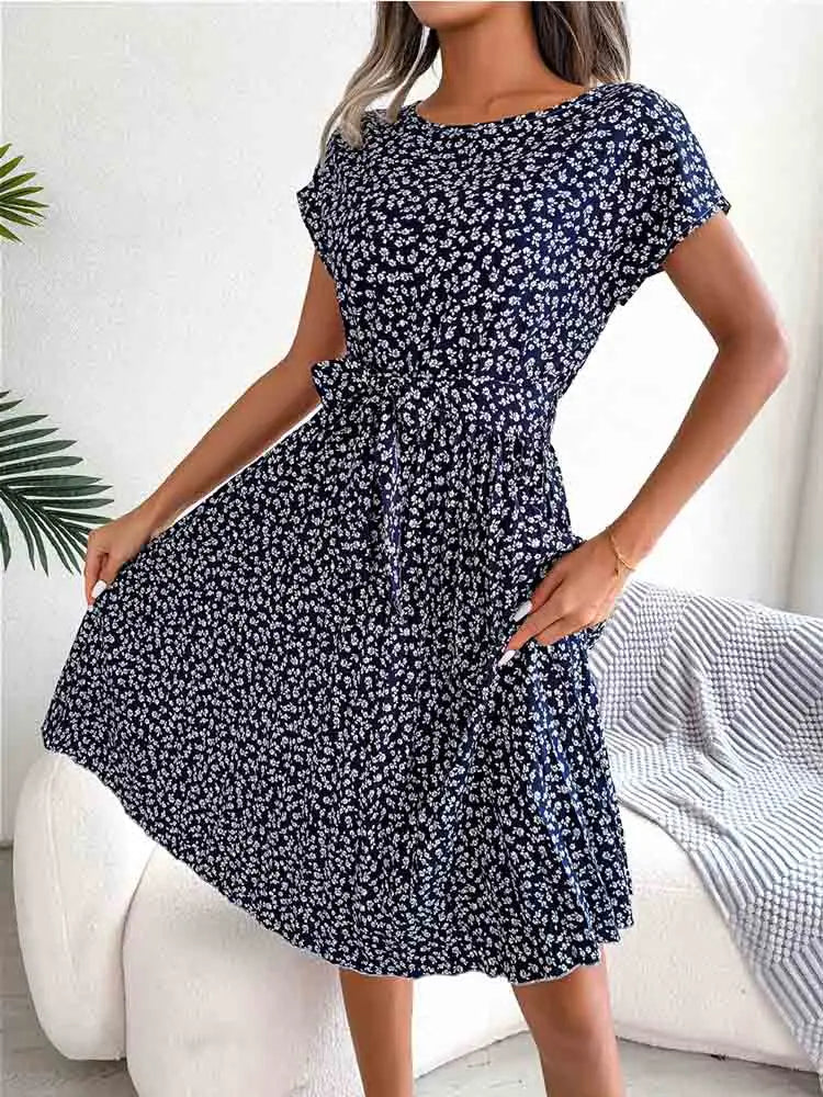 Floral Pleated A Line Long Spring Short High Chic Midi Dresses