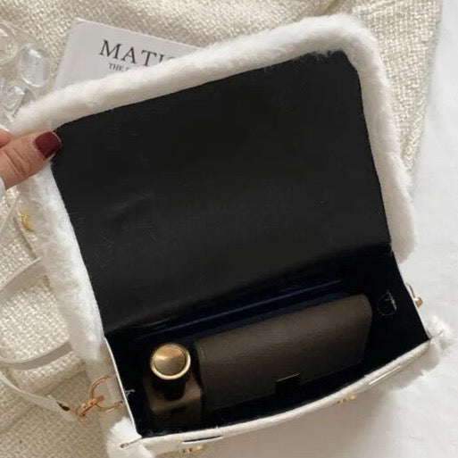 Faux Shearling Box Shoulder Bags
